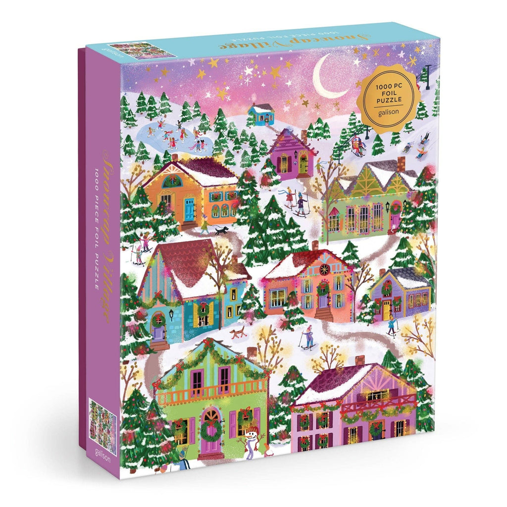 Snowcap Village Gold Foil Holiday Puzzle by Joy Laforme