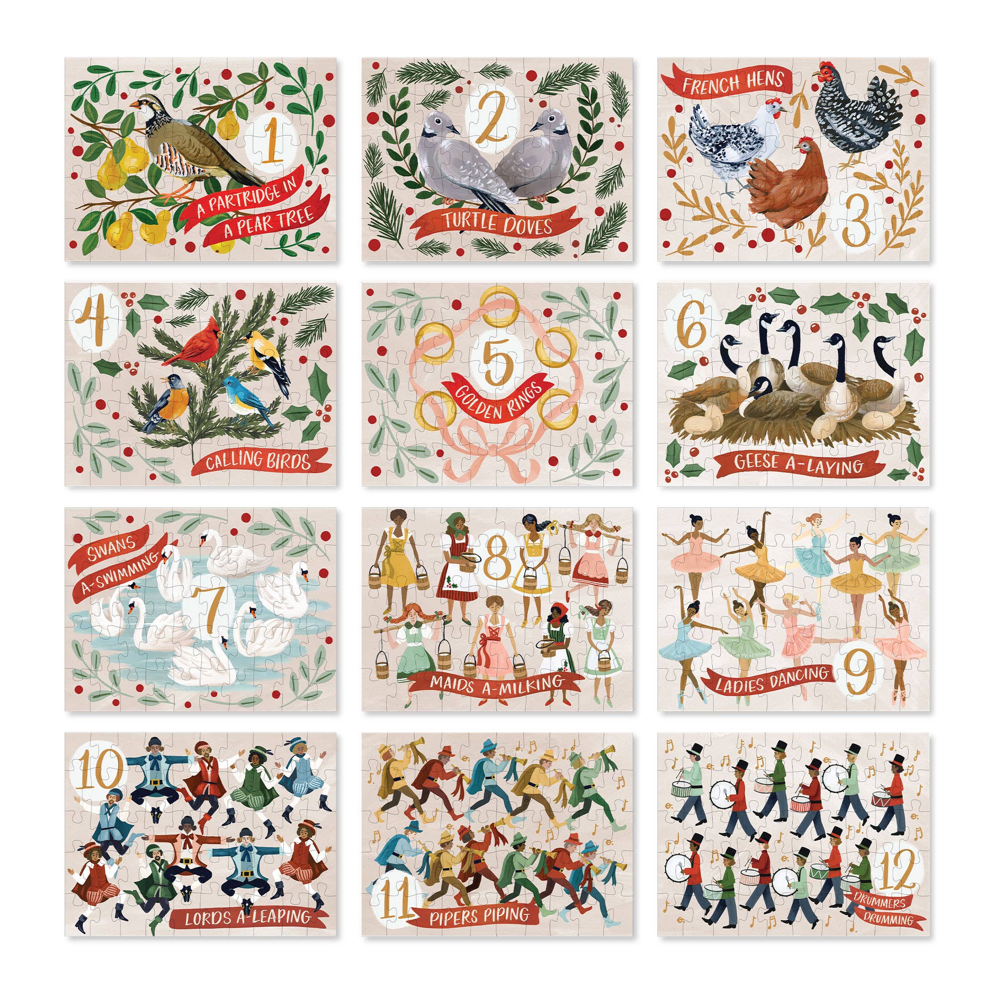 ４×４ＭＡＧＡＡＺＩＮＥ1985年1月～1２月　1２冊セット 12 Days of Christmas • Set of 12 50-Piece Puzzles