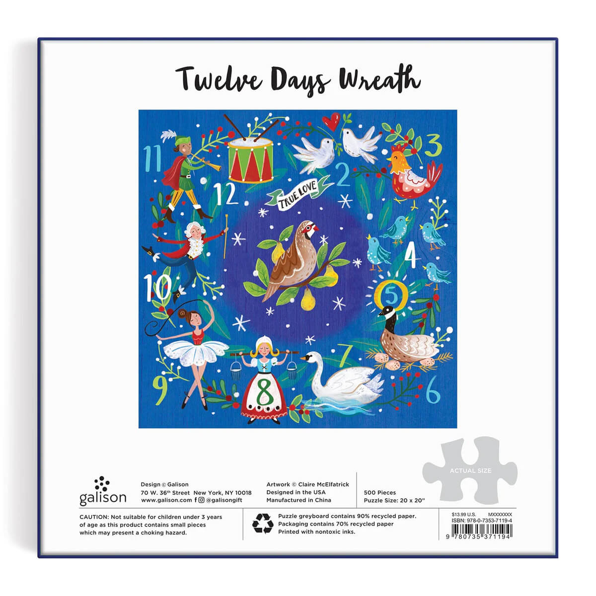  12 Days Wreath 500 Piece Puzzle by Galison