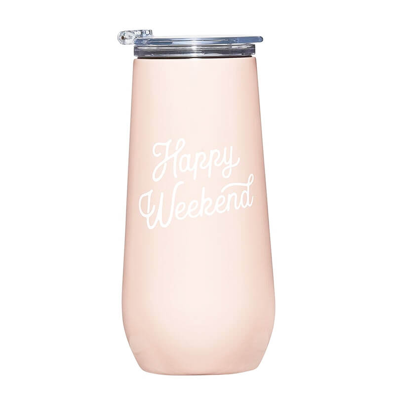 "happy weekend" blush champagne tumbler