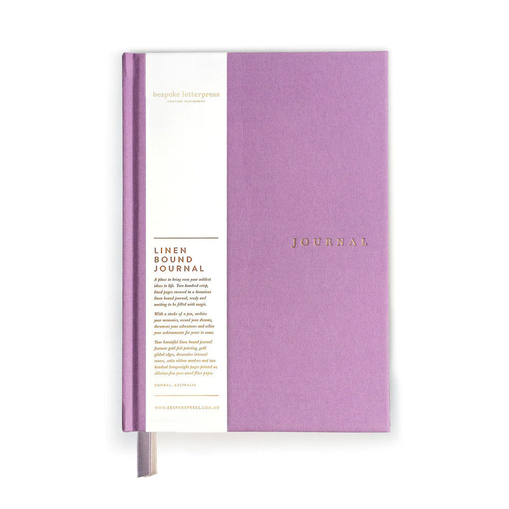 linen bound lilac journal - bespoke letterpress