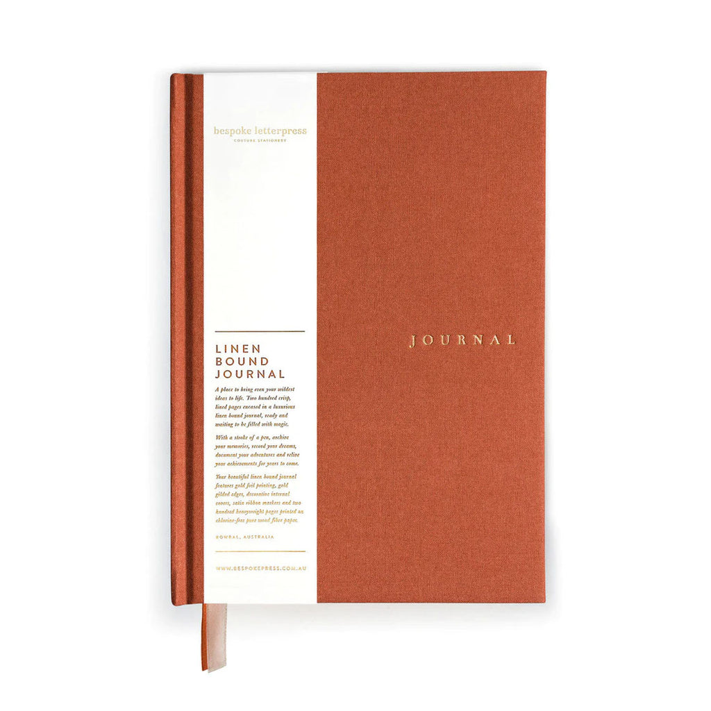 linen bound rust journal - bespoke letterpress