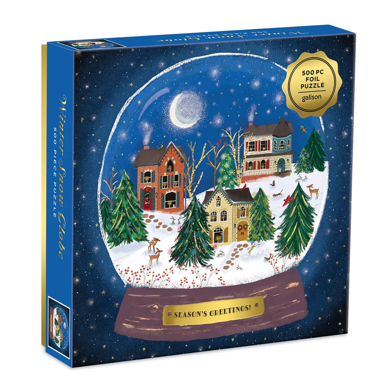 winter snow globe gold foil puzzle