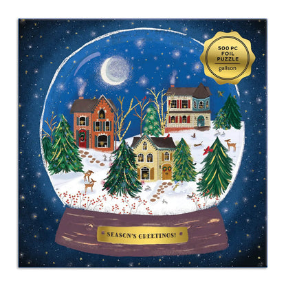 winter snow globe gold foil puzzle