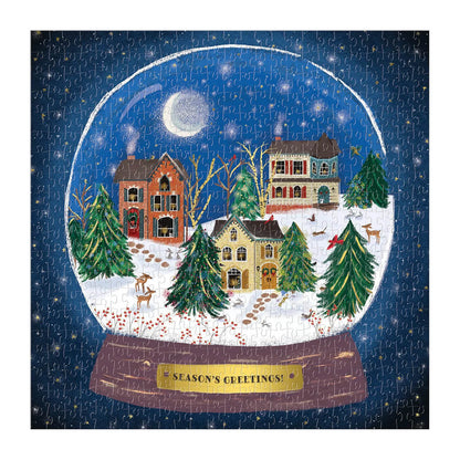 winter snow globe gold foil puzzle
